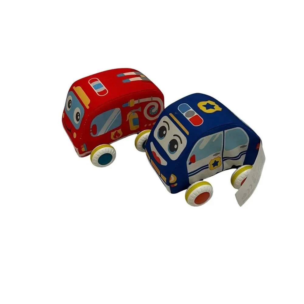 Soft Play Car Vehicles Pull Back Racer Cars Blue Police Red Firetruck Toys