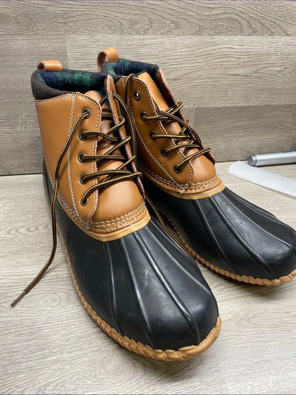 Lands' End Men's Tan Leather and Black Rubber Waterproof Duck Boots #1561