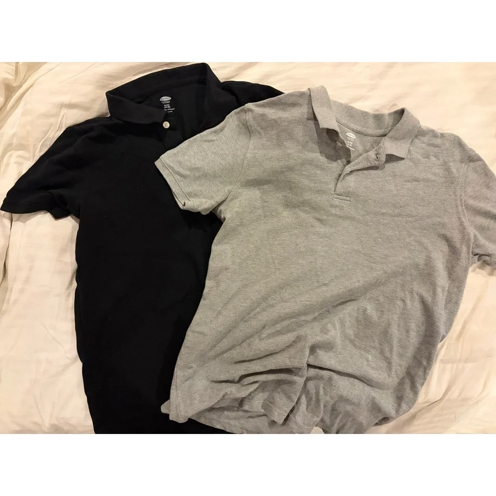 Lot of 2 Boys Old Navy Short Sleeve Polo Shirts Gray Black Preppy XL Cotton
