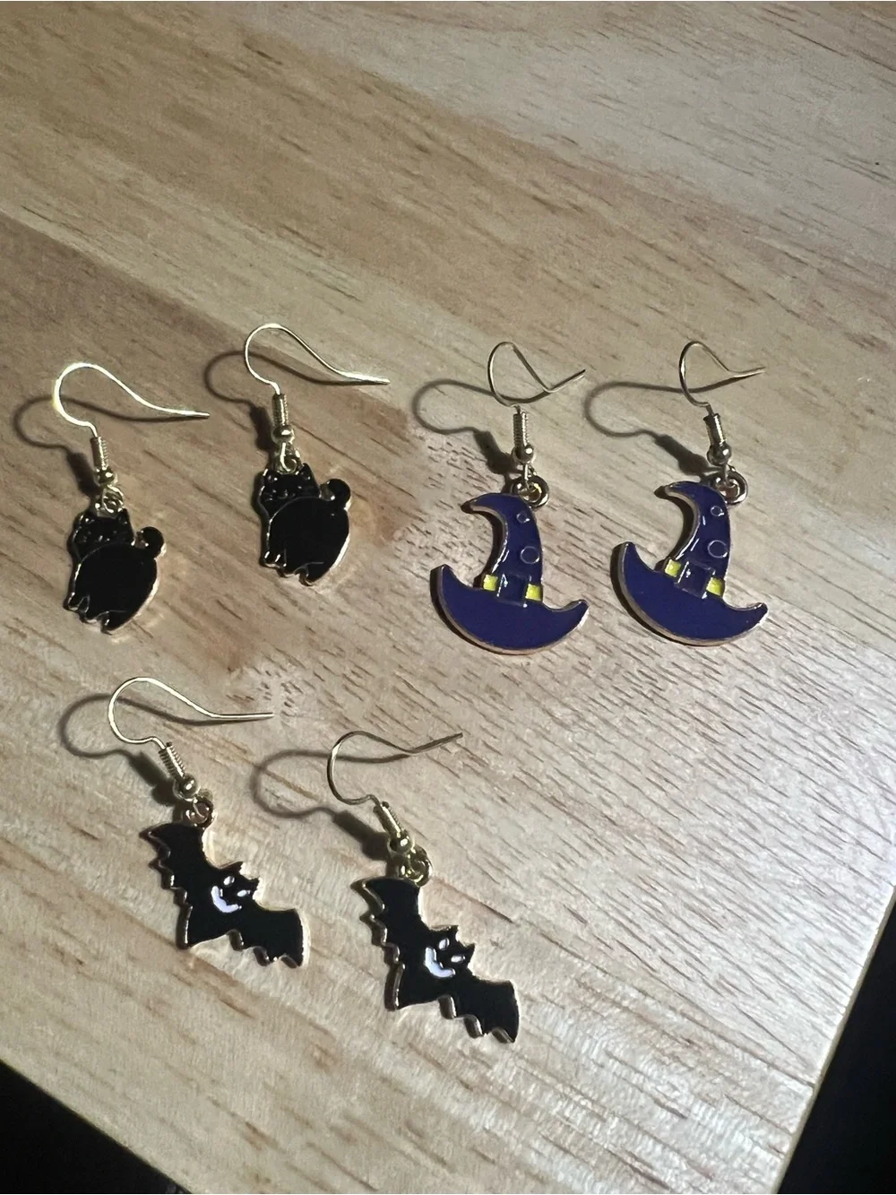 Cute Kids Halloween Dangle Earrings - Purple Moon & Black Bat Set E119