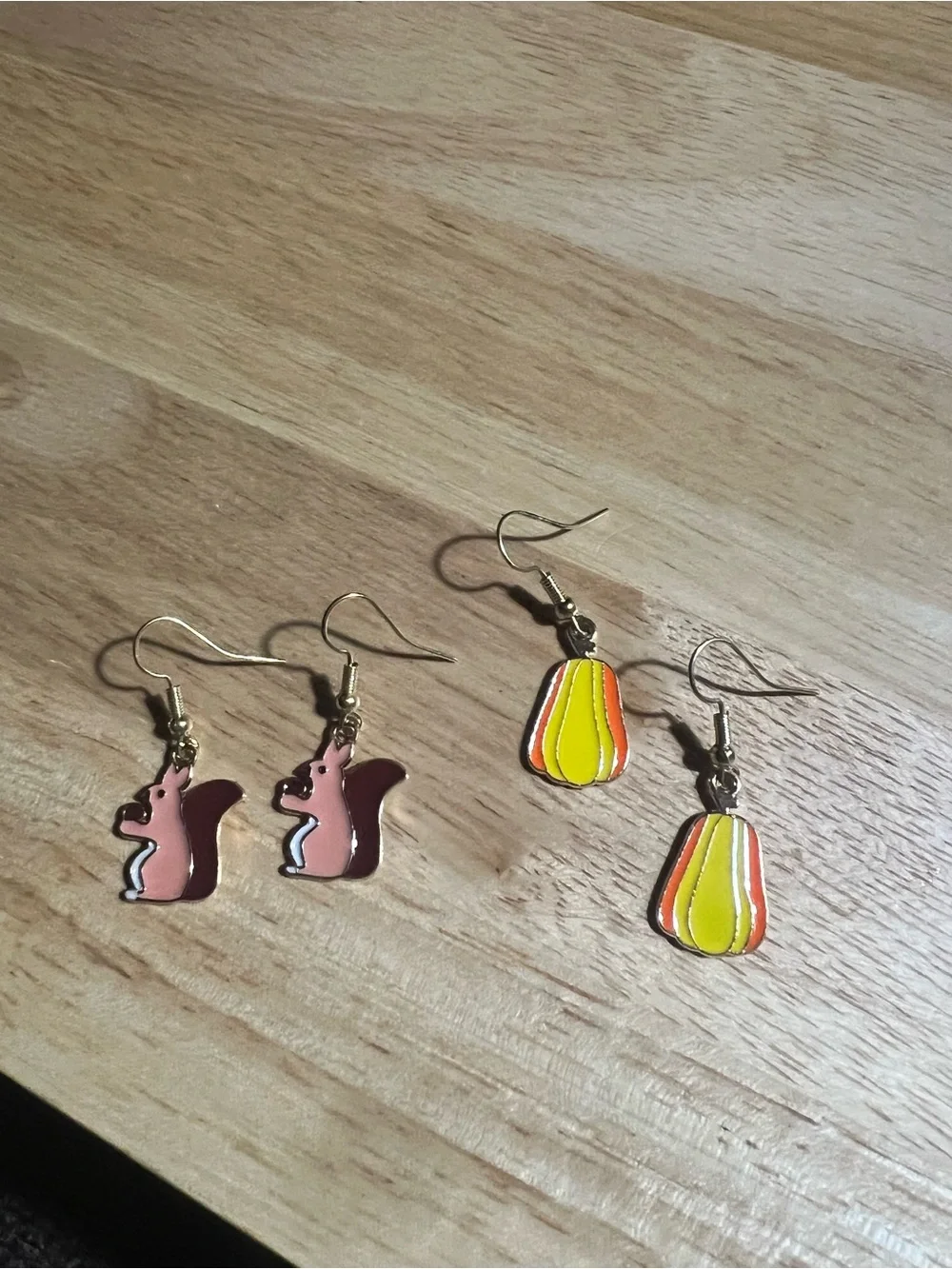 Cute Kids Pink Squirrel & Yellow Pumpkin Earrings Set E123