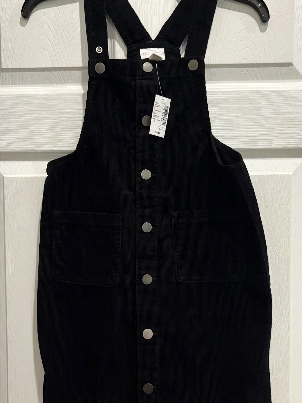 The Children’s Place Black Corduroy Snap-Front Overall Dress size 12 girls