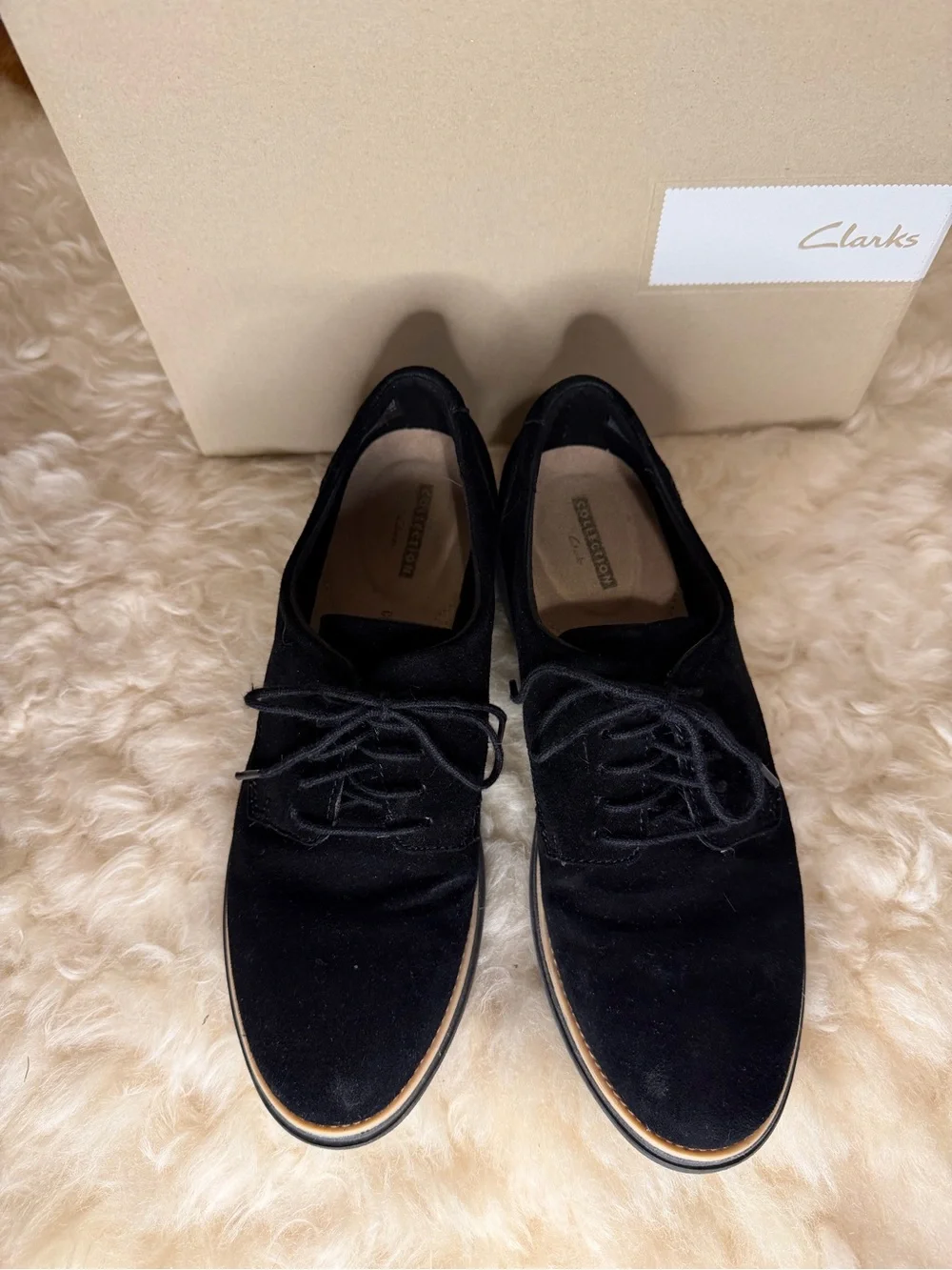 Clarks Women's Black Suede Platform Lace-Up Oxfords