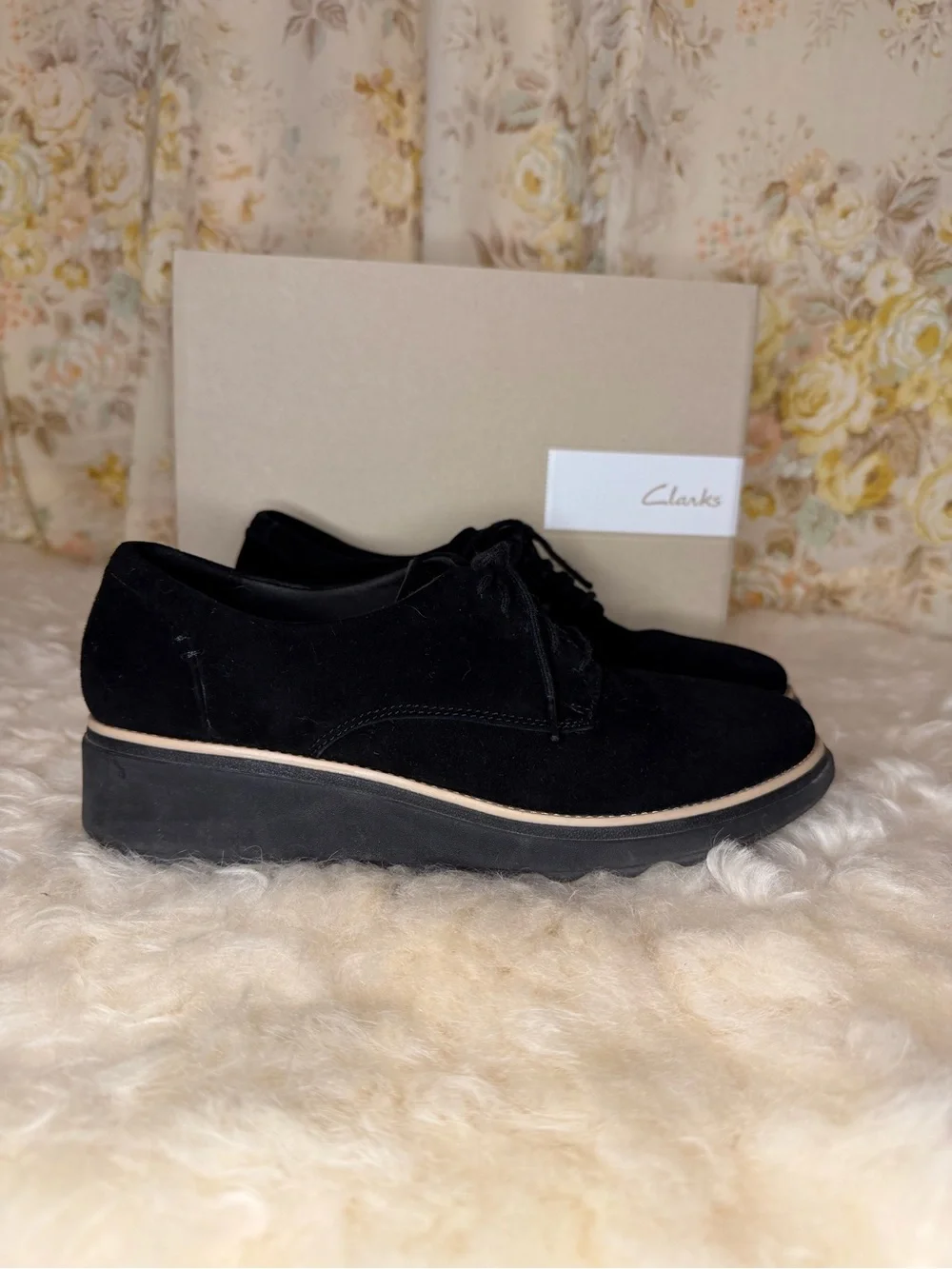 Clarks black suede
