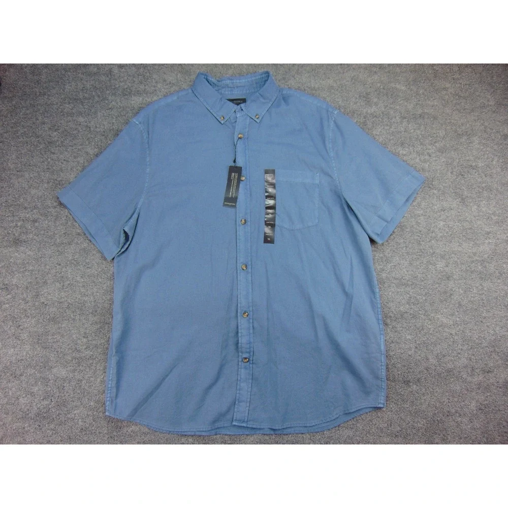 Banana Republic‎ Shirt Mens XL Slim Fit Blue Solid Short Sleeve Button Down