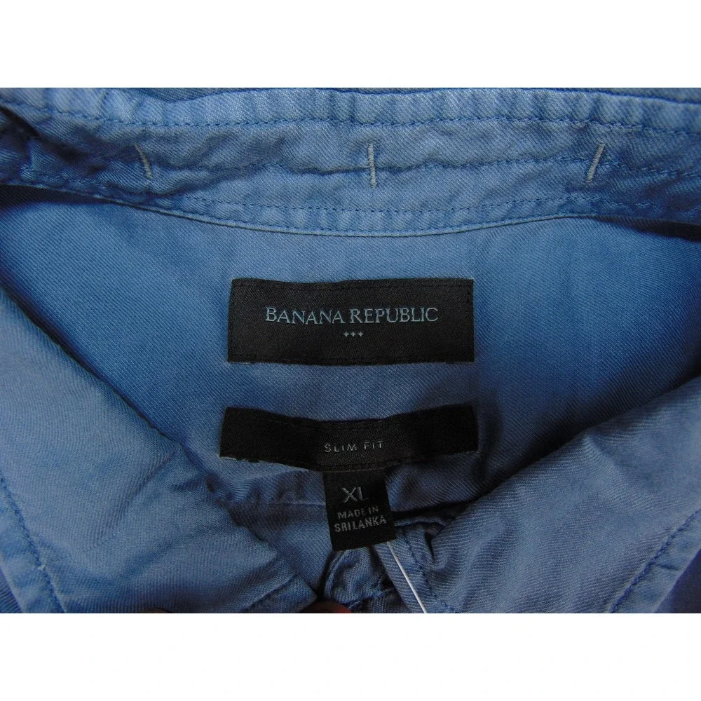 Banana Republic‎ Shirt Mens XL Slim Fit Blue Solid Short Sleeve Button Down