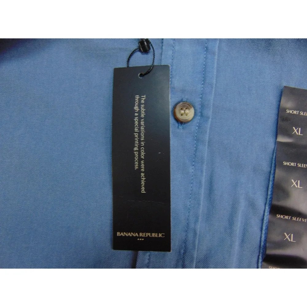 Banana Republic‎ Shirt Mens XL Slim Fit Blue Solid Short Sleeve Button Down