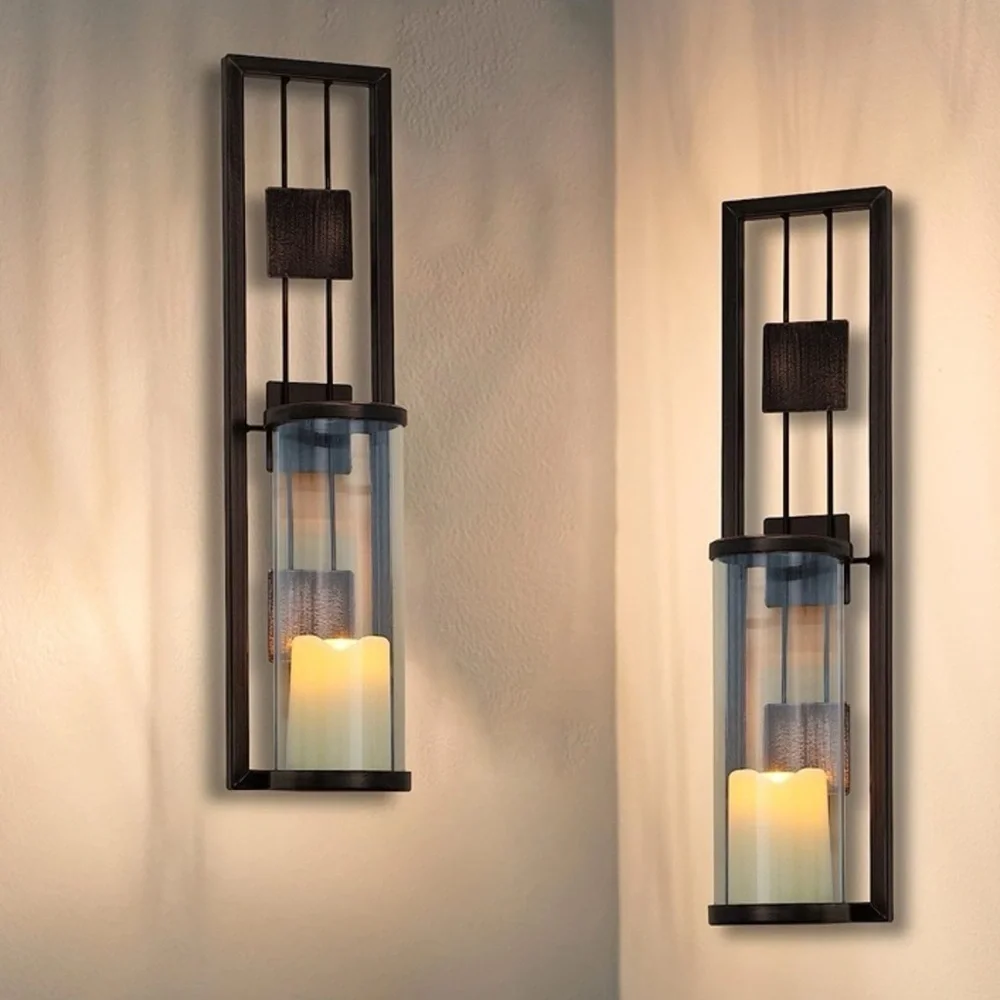 Wall Sconce Candle Holders Set of 2 Metal Wall Decor for Living Room, Bathroom,