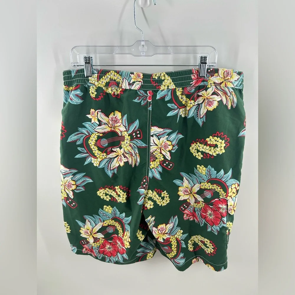 American‎ Living Men's Green Floral Swim Trunks with Drawstring Waist Size XL