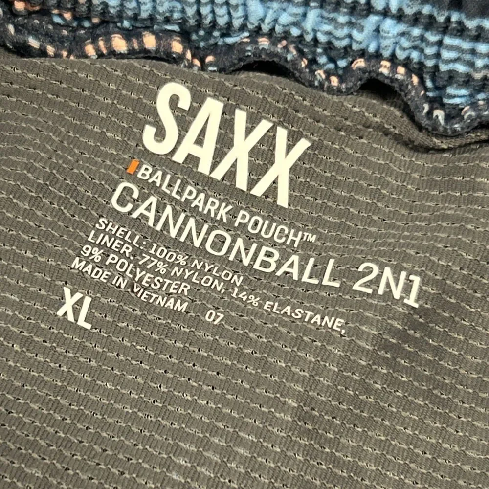 Saxx Cannonball 2In1 Shorts Trunks Mens XL Ballpark Pouch Pockets Blue Green
