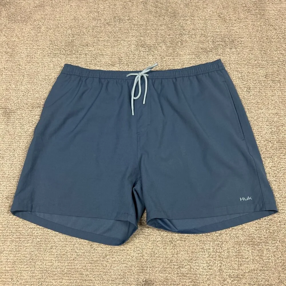 HUK Swim Shorts Mens XXL Performance Fishing Mesh Lined Blue Trunks Pockets
