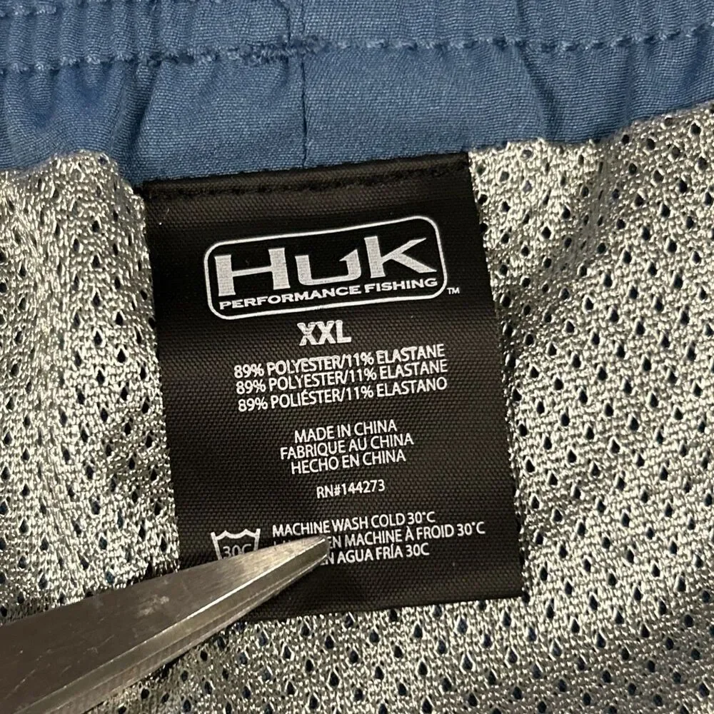 HUK Swim Shorts Mens XXL Performance Fishing Mesh Lined Blue Trunks Pockets