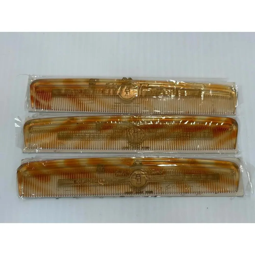3 Vintage Combs Comb Bright Gold Seal New Old Stock 6‎ 3/4” USA Hand Finished