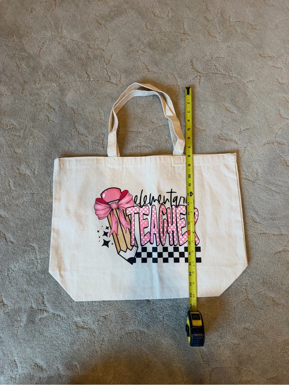 Canvas Tote Bag for Elementary Teacher - Pink Pencil Design