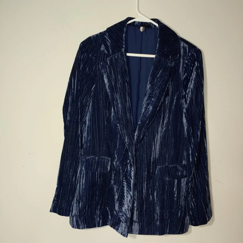 Topshop Luxury Collection Oversized Navy Blue Crinkle Velvet Blazer 4