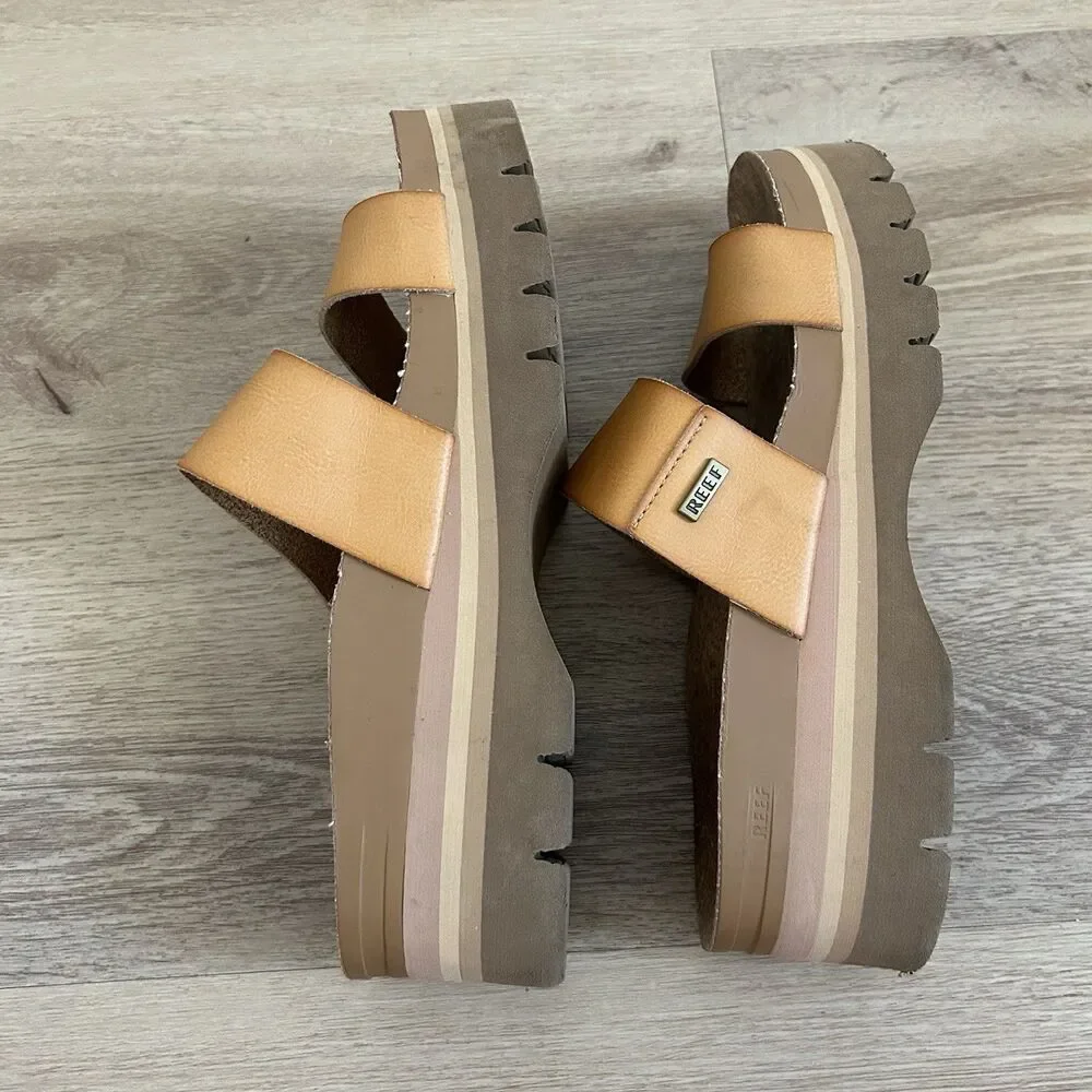 REEF Size 9 Cushion Vista Higher Women’s Cushioned Slide Platform Sandal Natural