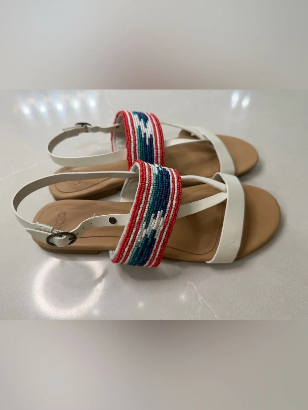 New UGG Verona Serape Beaded White Leather Strappy Slingback Sandals, 10