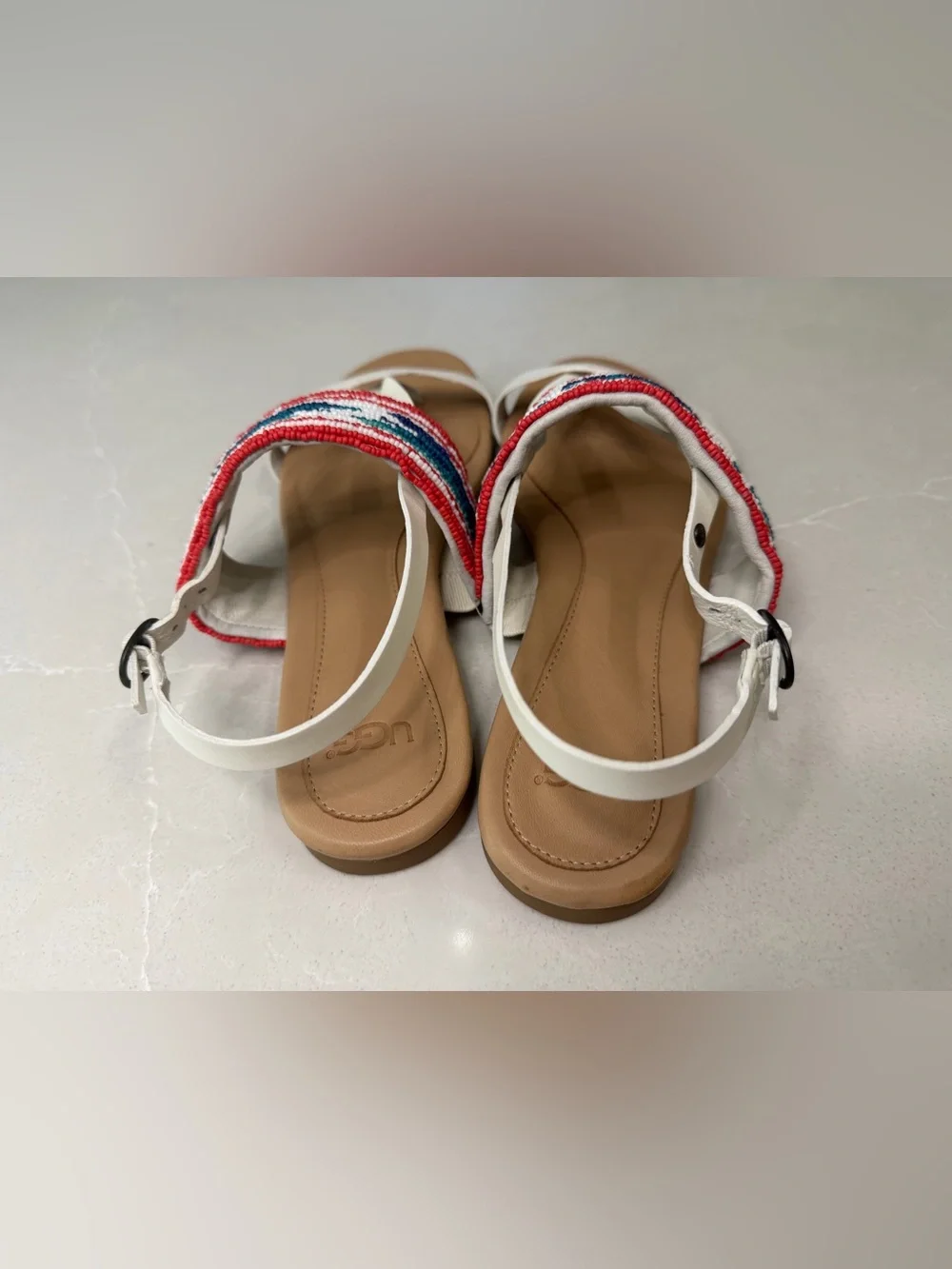 New UGG Verona Serape Beaded White Leather Strappy Slingback Sandals, 10