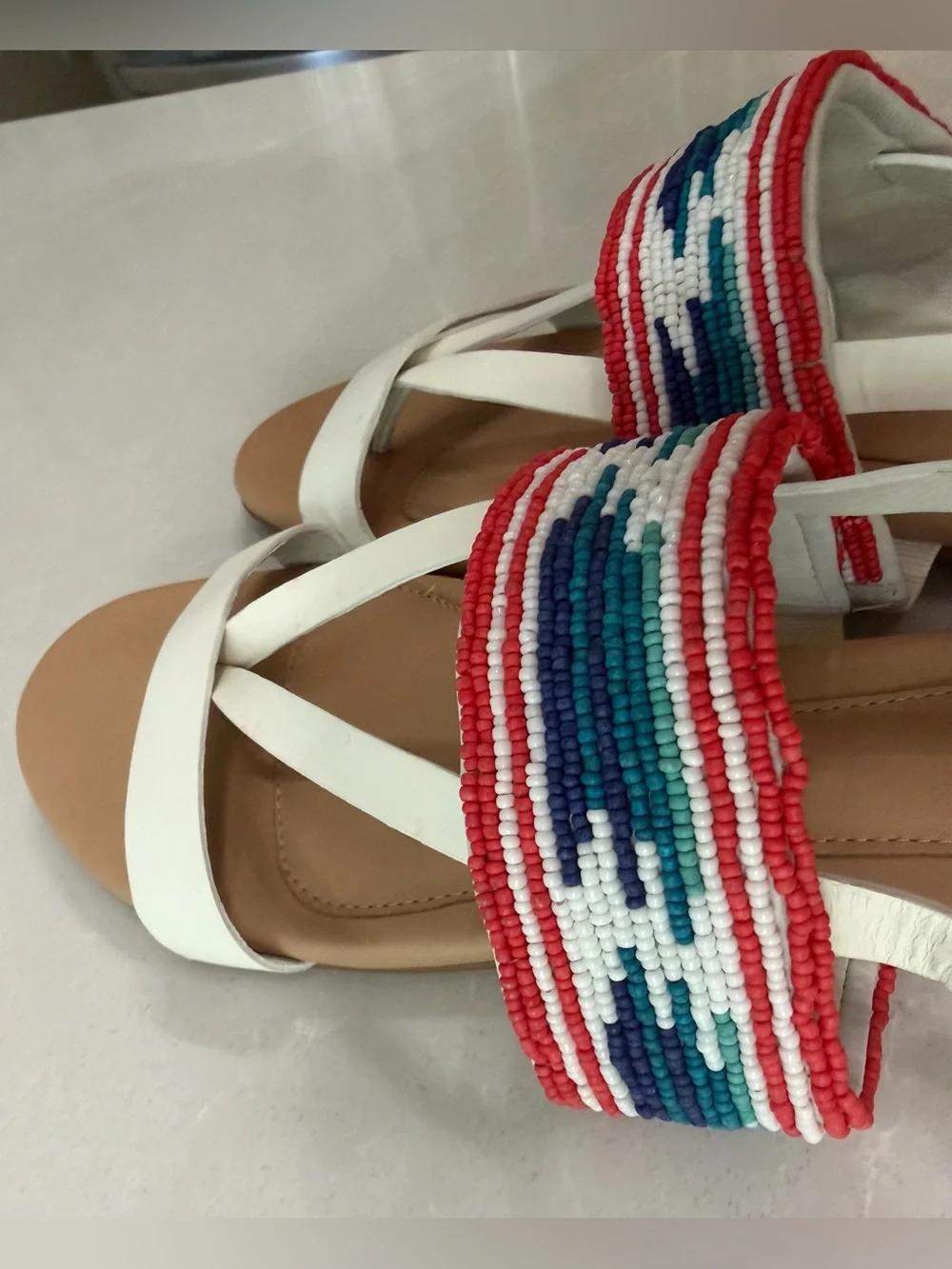 New UGG Verona Serape Beaded White Leather Strappy Slingback Sandals, 10