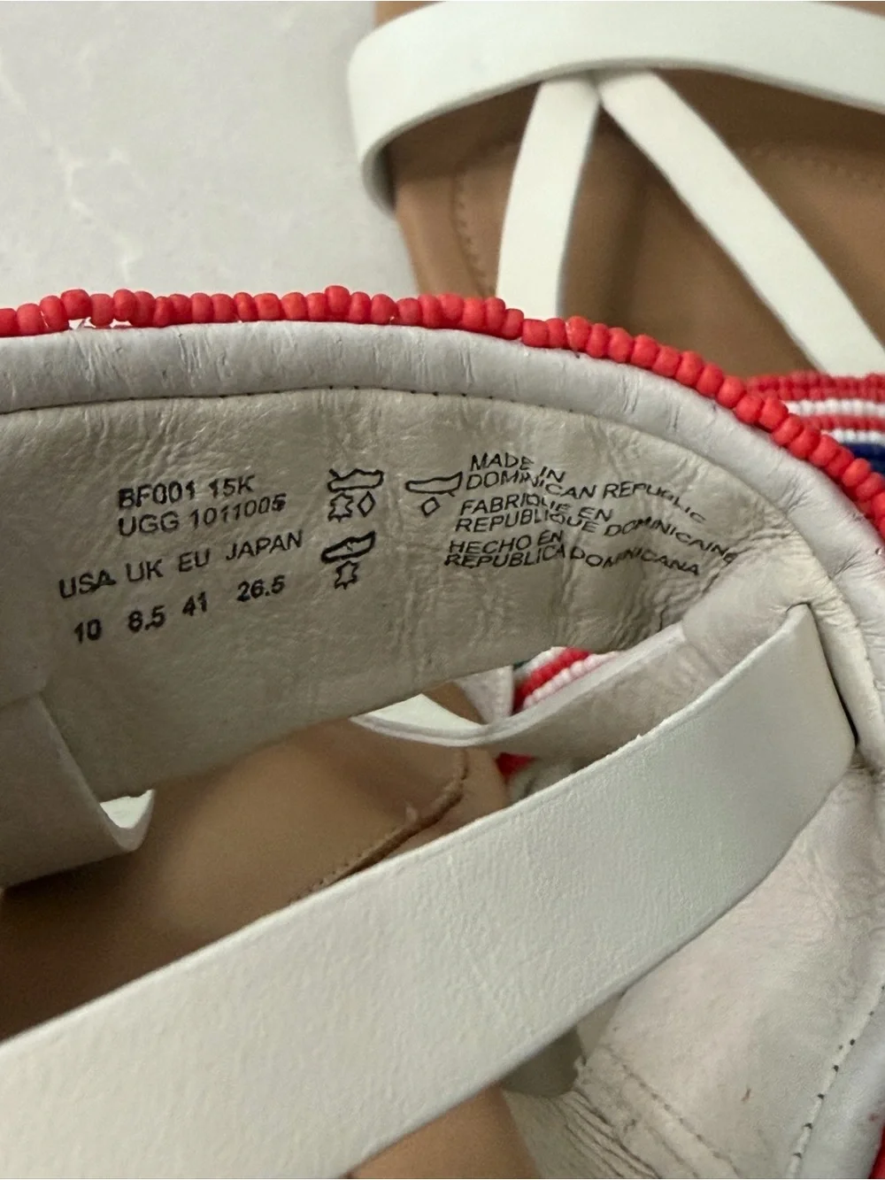 New UGG Verona Serape Beaded White Leather Strappy Slingback Sandals, 10