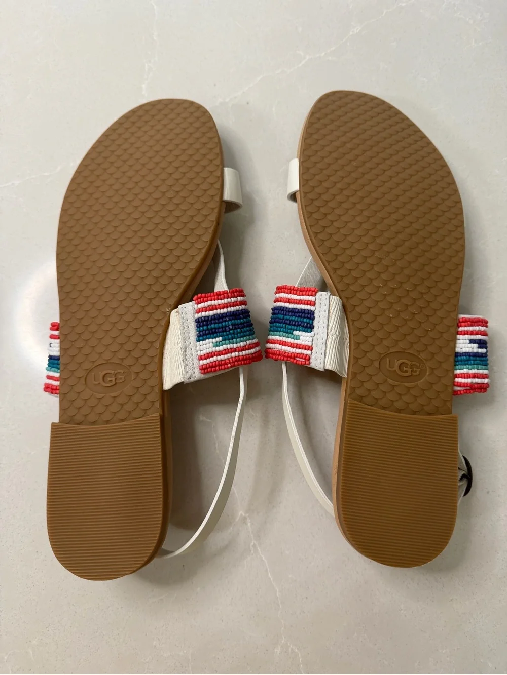 New UGG Verona Serape Beaded White Leather Strappy Slingback Sandals, 10