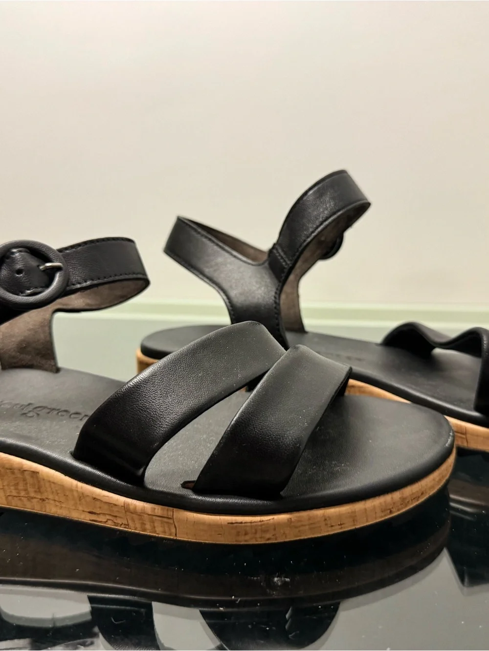 Paul Green Black Leather Strappy Sandals