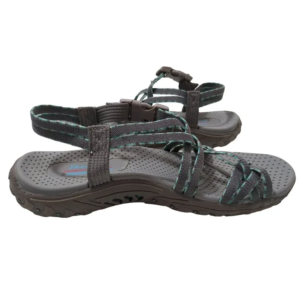 Skechers Sport Sandal Womens 6 Gray Strappy Toe Thong Reggae Fun Banter Gorpcore