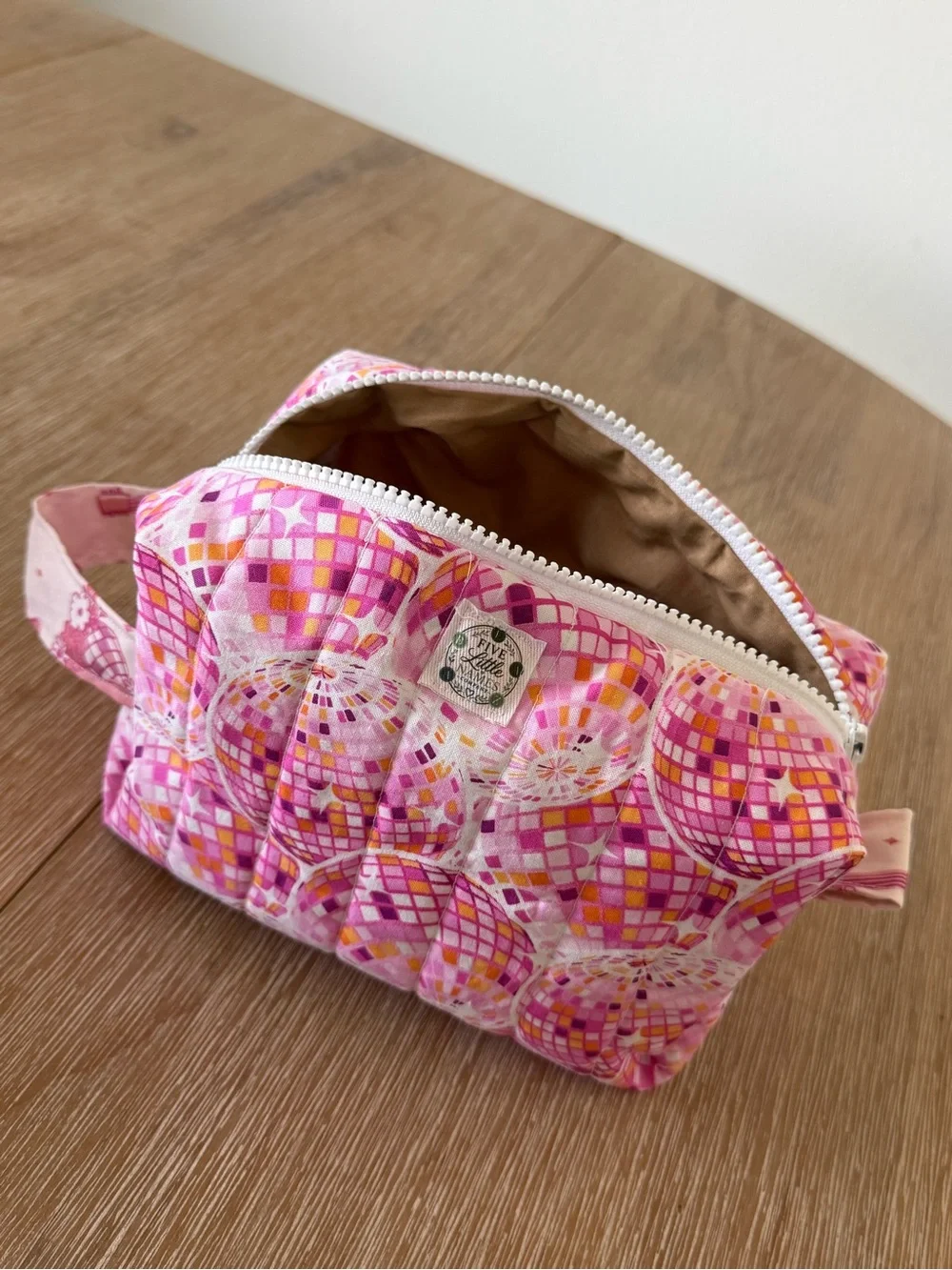 Pink Patchwork Quilted Cosmetic Pouch