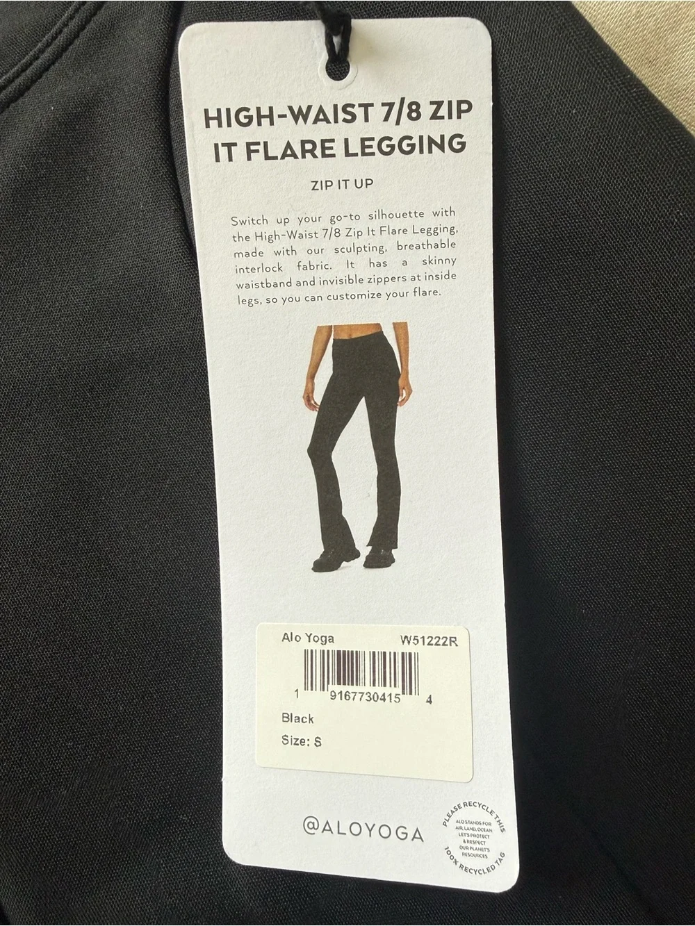 ALO Yoga High-Waist 7/8 Zip It Flare Legging — Black NWT!