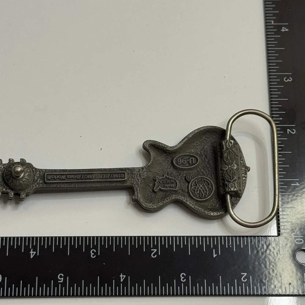 Bergamot‎ Brass Works 1987 Guitar Belt Buckle Gold Glitter Made in USA