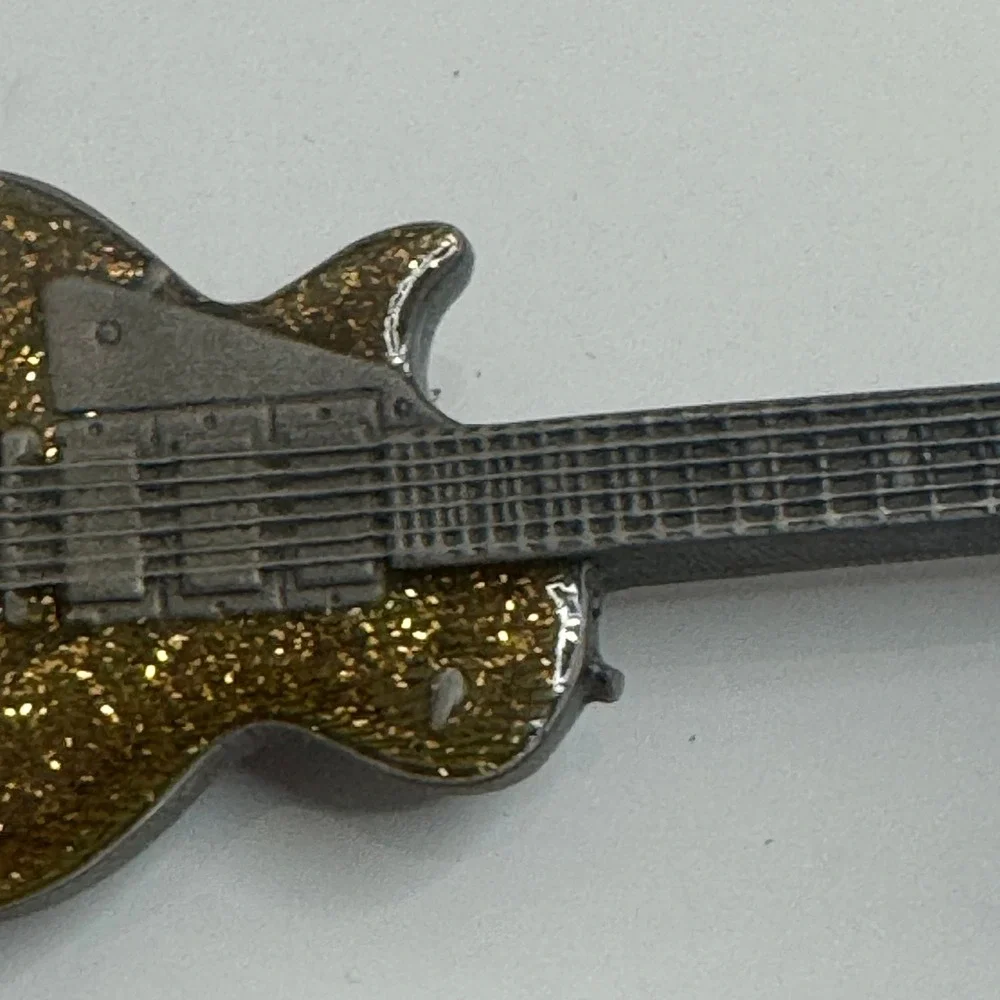 Bergamot‎ Brass Works 1987 Guitar Belt Buckle Gold Glitter Made in USA