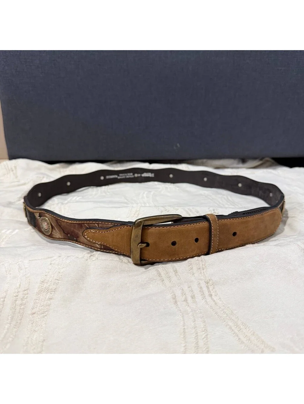Nocona Belt Co Mens 46 Leather Camo Western Belt 12 Gauge Shell Conchos