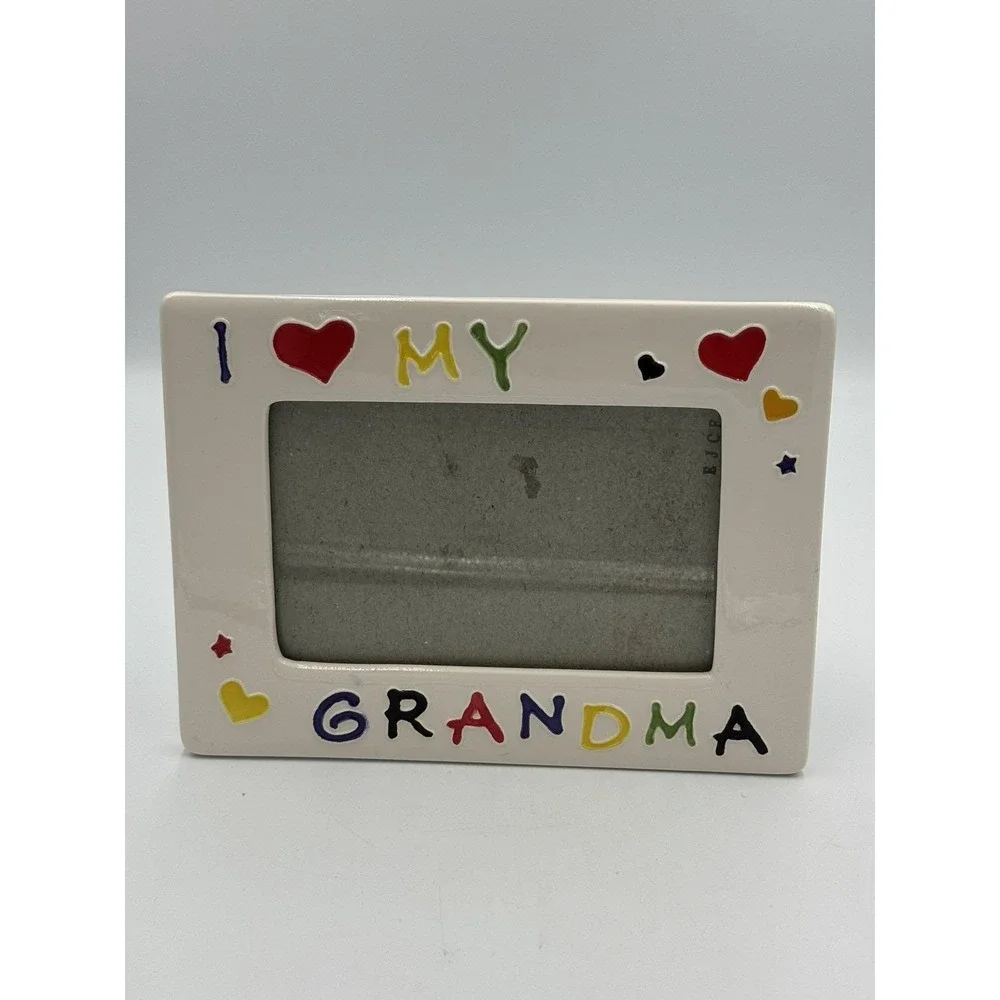 I Love My Grandma Ceramic Photo Frame 4x6 White Multicolor Family Theme