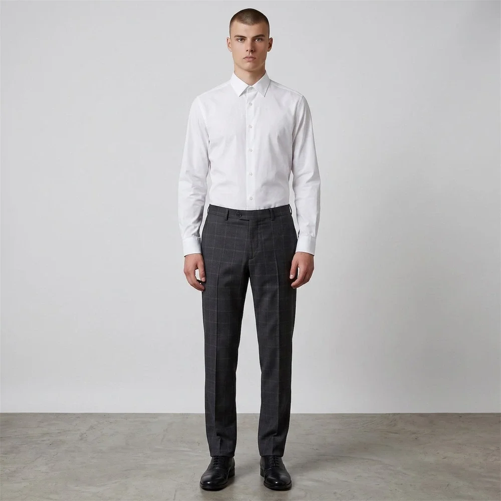 Armani Collezioni Dress Pants Mens 50R/34 Charcoal Grey Windowpane Wool Trousers