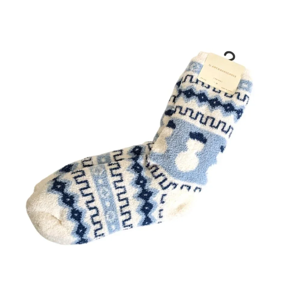 Anthropologie Women's Christmas Fluffy Socks Blue/Cream One‎ Size