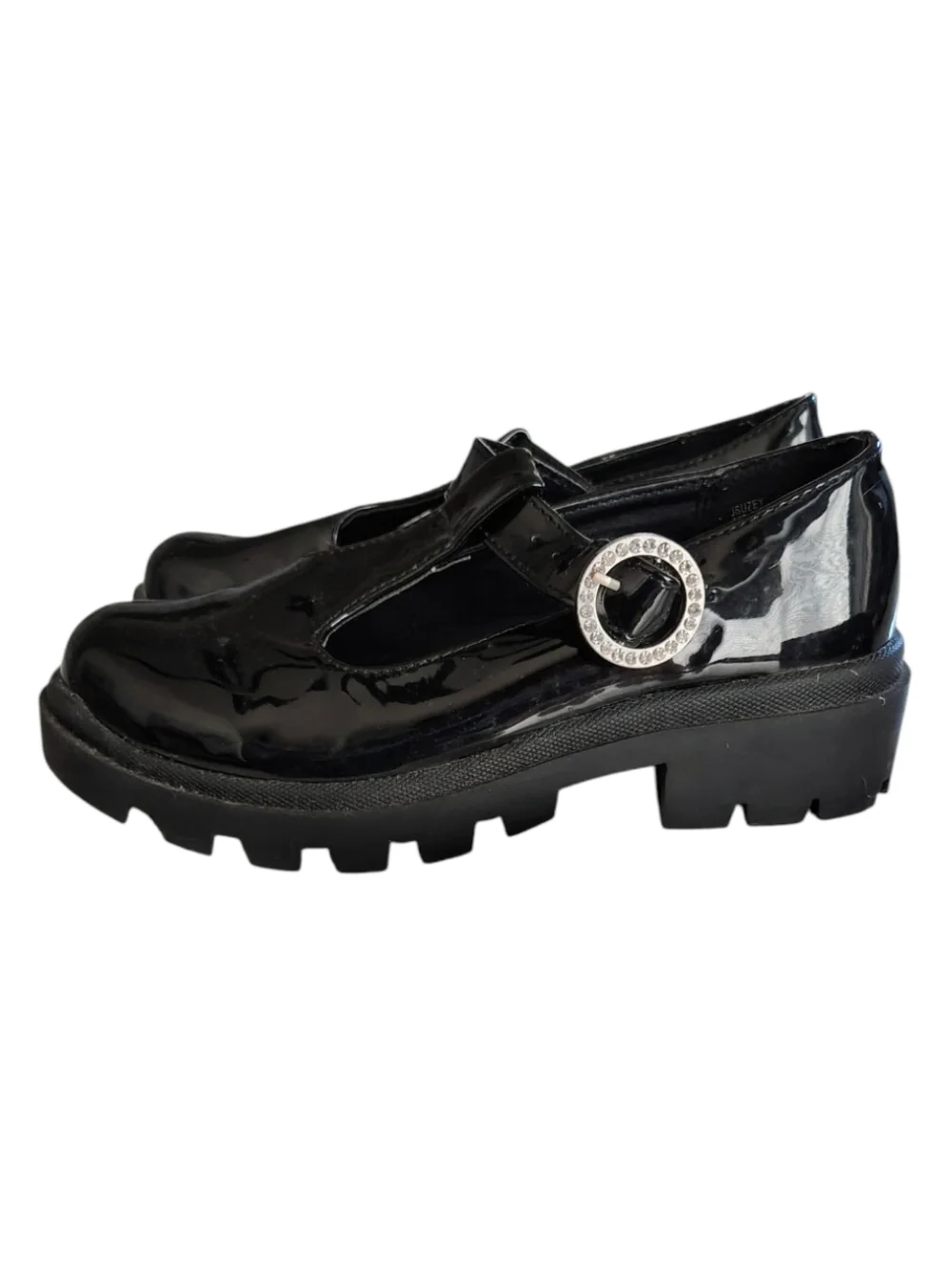 Steve Madden Mary Jane Black Patent Leather Shoes With Rhinestones Size 1 Girls
