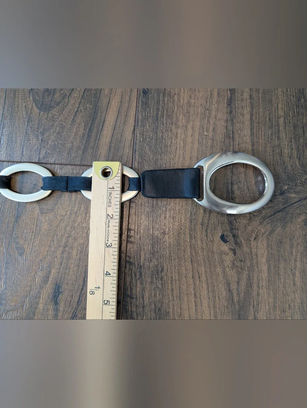 Suzi Roher Black Leather Waist Belt with Silver Oval Links Size Medium
