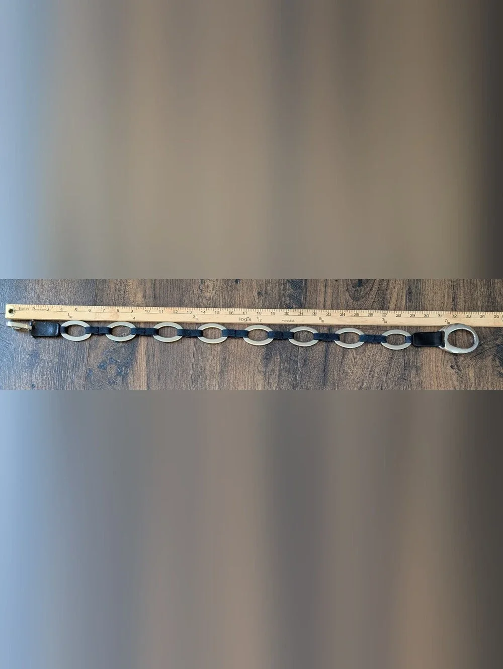 Suzi Roher Black Leather Waist Belt with Silver Oval Links Size Medium