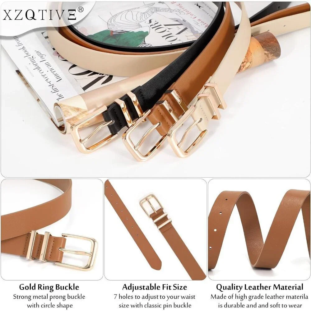 3 Pack Women Belts For Jeans Dresses Pants Ladies Leather Waist Belt with Gold B