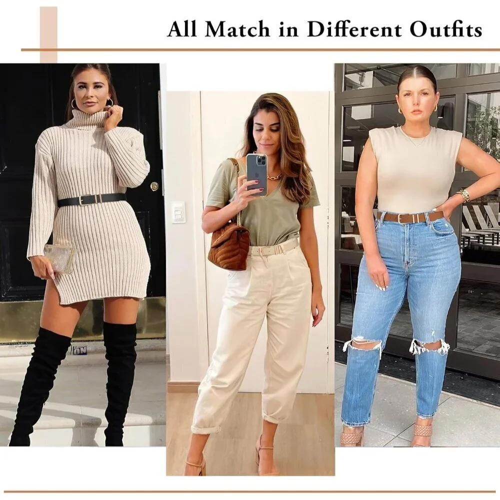 3 Pack Women Belts For Jeans Dresses Pants Ladies Leather Waist Belt with Gold B