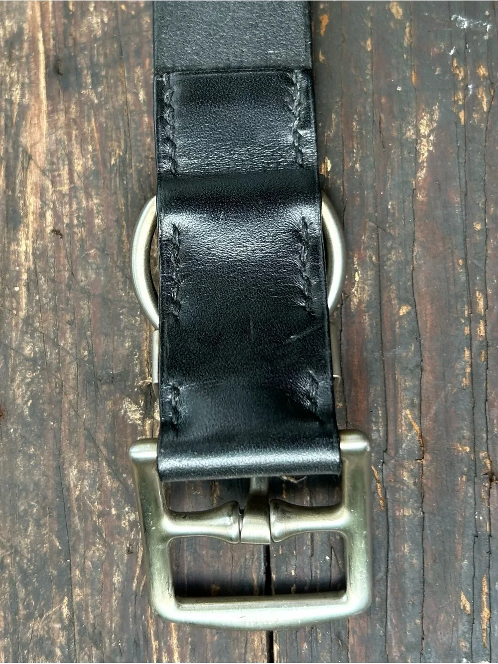 Hermes Black Leather Belt Strap with Palladium buckle.