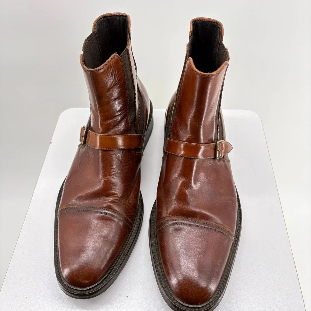 Johnston & Murphy Italy Brown Leather Cap Toe Jodhpur Chelsea Dress Boots 10.5M