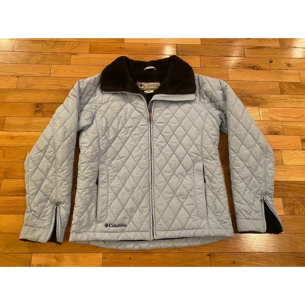 Columbia Youth Girls Quilted Jacket Blue‎ Faux Fur Collar Size 14/16