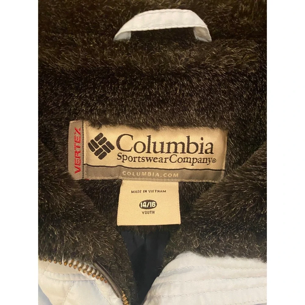 Columbia Youth Girls Quilted Jacket Blue‎ Faux Fur Collar Size 14/16