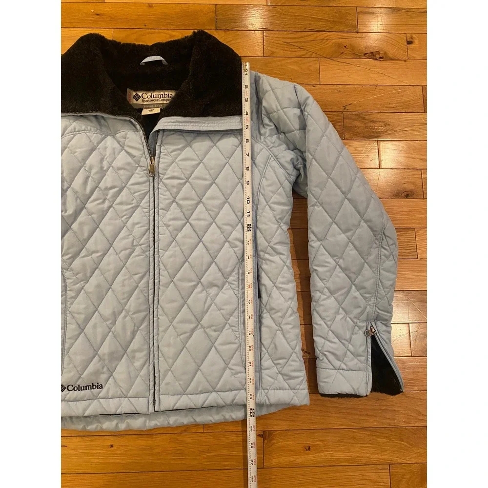 Columbia Youth Girls Quilted Jacket Blue‎ Faux Fur Collar Size 14/16