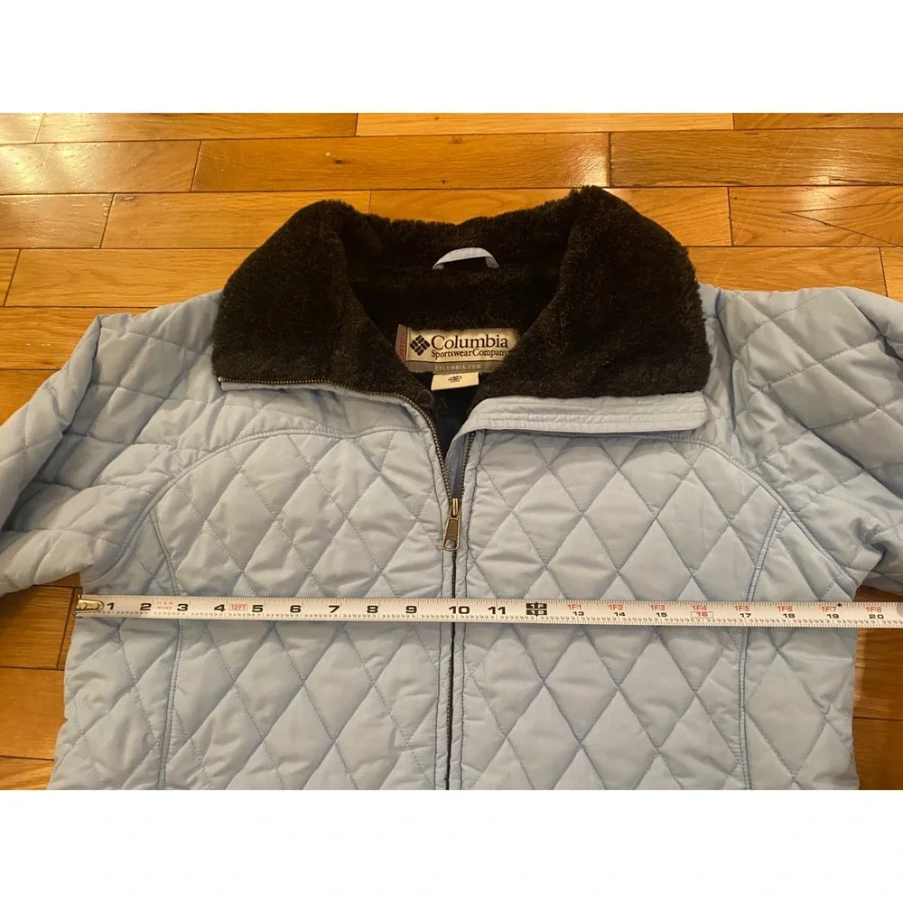 Columbia Youth Girls Quilted Jacket Blue‎ Faux Fur Collar Size 14/16