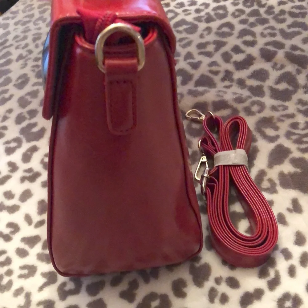 Pink Haley Red Faux Leather Satchel Bag Purse Crossbody Black Heart
