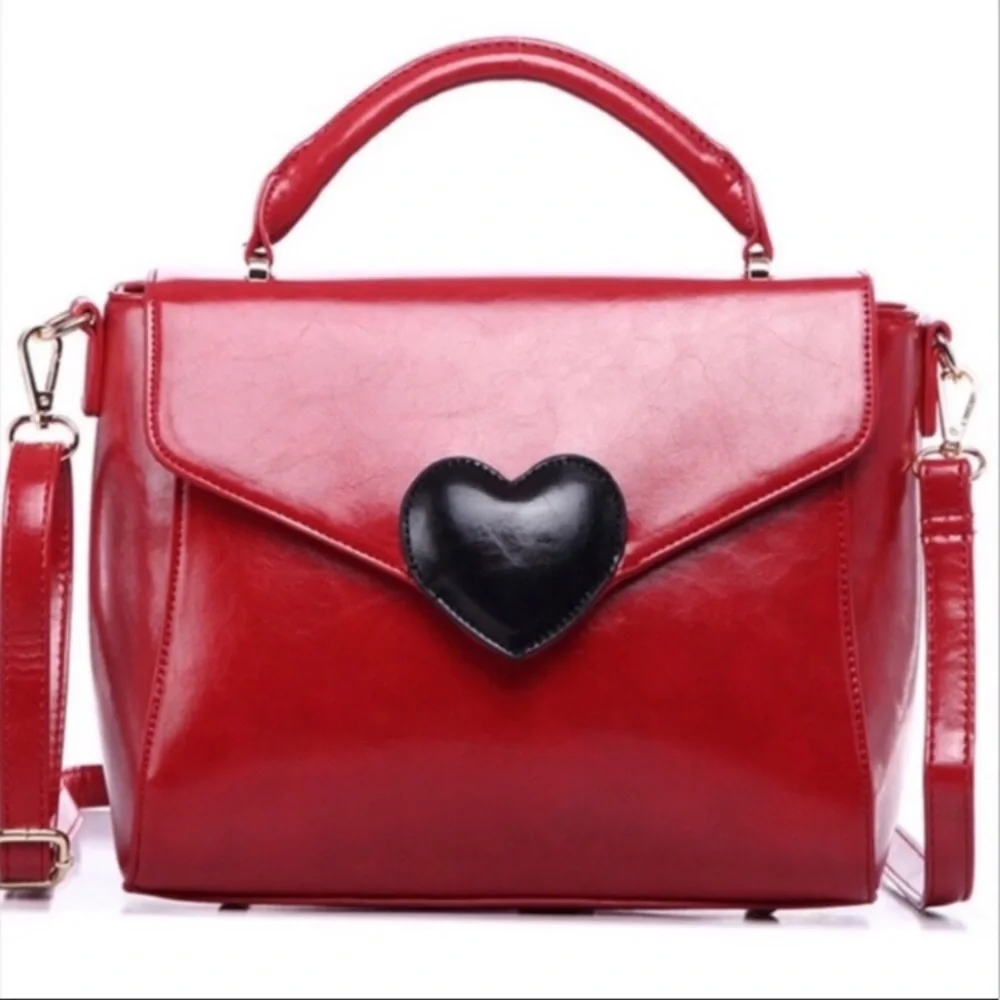 Pink Haley Red Faux Leather Satchel Bag Purse Crossbody Black Heart