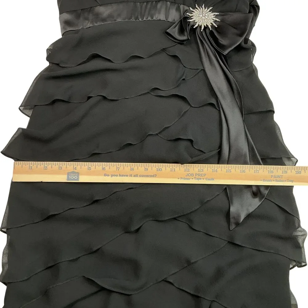 VTG Tadashi Shoji Silk Chiffon Maxi Dress Size 10 Black Halter Open Back Tiered