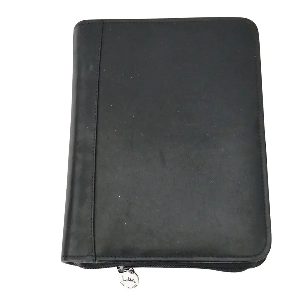 Lodis Black Leather Zip Folio Binder Planner Business Lined Pages Expense Notes